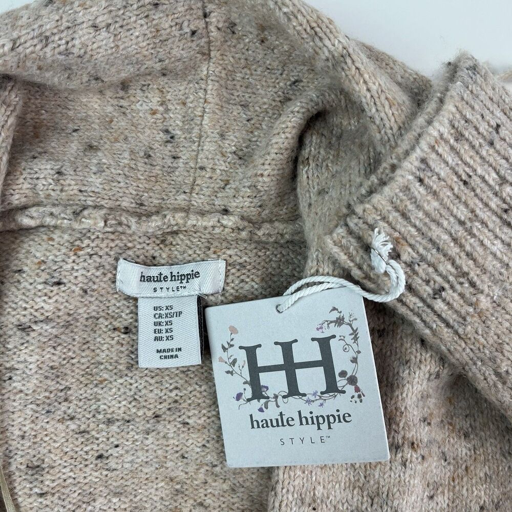 NWT Haute Hippie Fringe Collar Long Cardigan sz XS Beige Duster Boho 70s Western - Picture 5 of 8